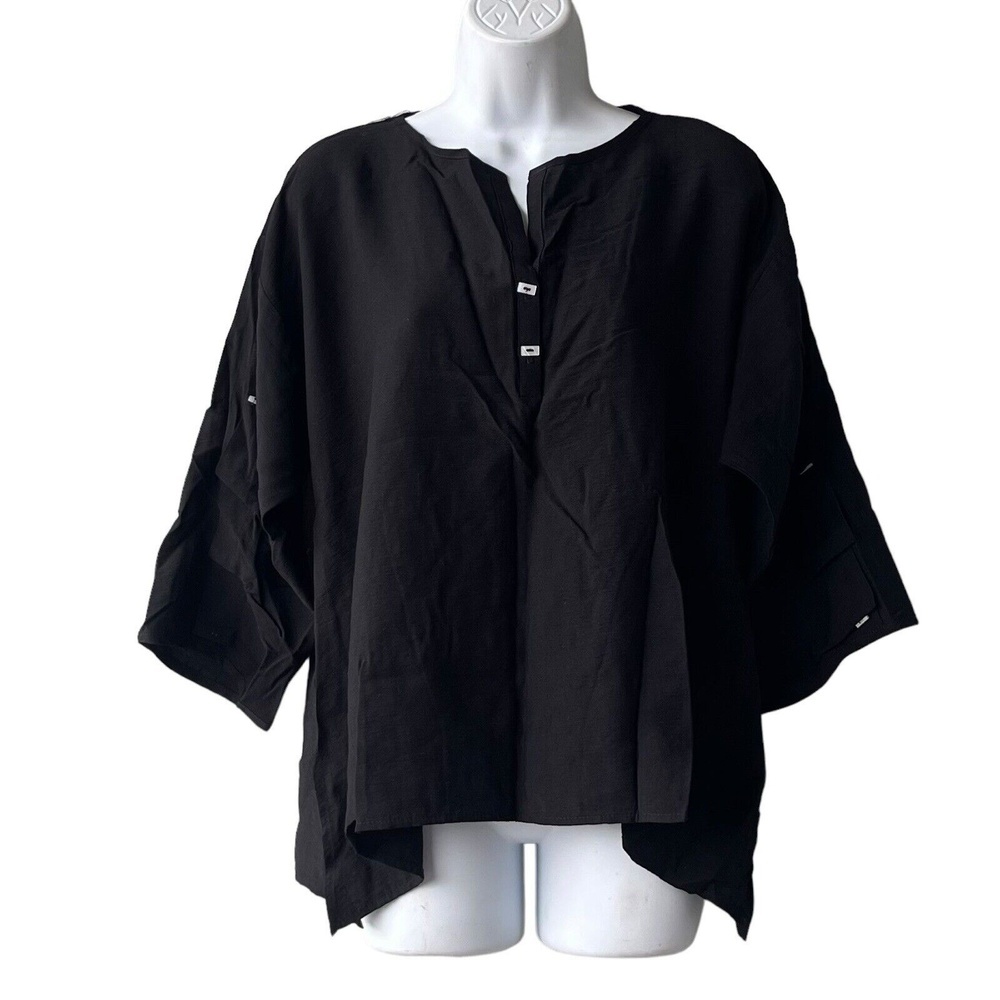 IC By Connie K Top Women’s Size M Black 3/4 Sleeve V-neck Nylon Rayon Blouse